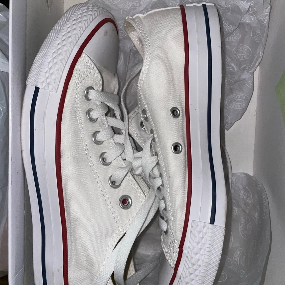 Converse White Sneakers with Red and Blue Accents